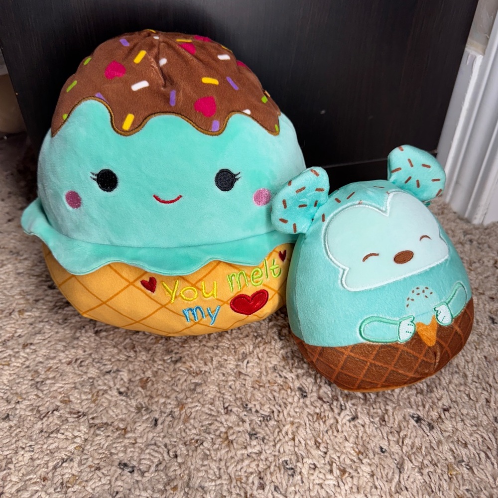 Squishmallows Mickey Mouse Mint chip  & You melt my heart Icecream Plushies